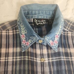 LEMON GRASS Cotton Flanel Embrodered Collar